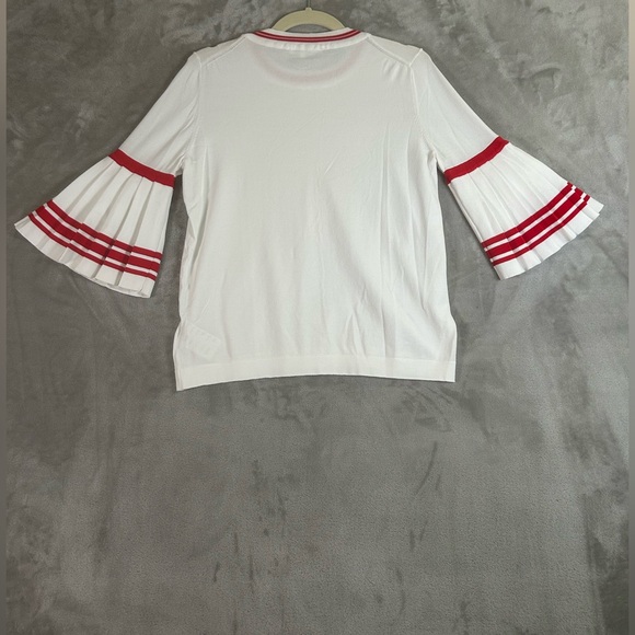 Maje Monica red and white pleated bell sleeve sweater - Picture 8 of 12